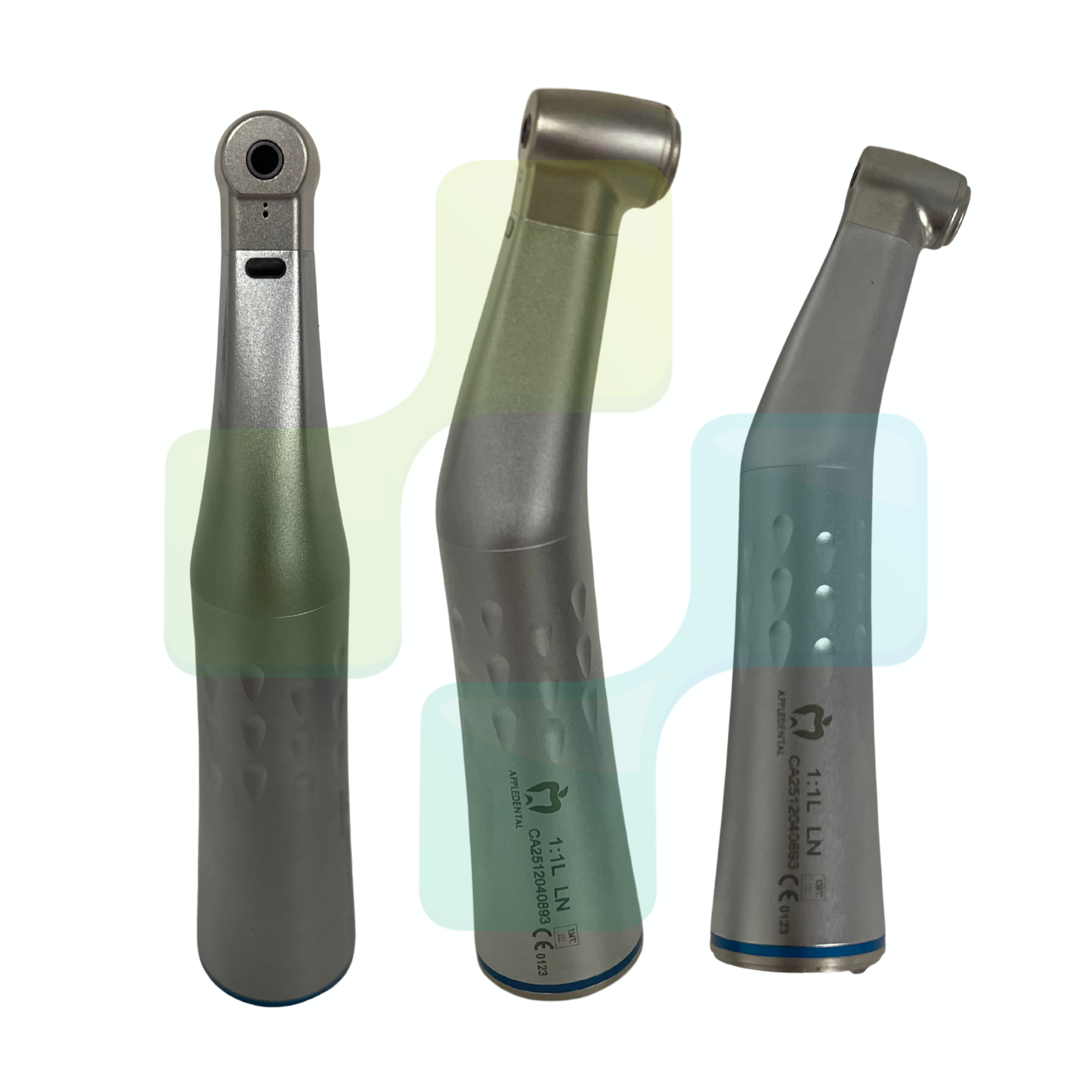 Apple Dental 1:1L Fibre Optic Blue Band Slow Speed Contra Angle Push Button Handpiece